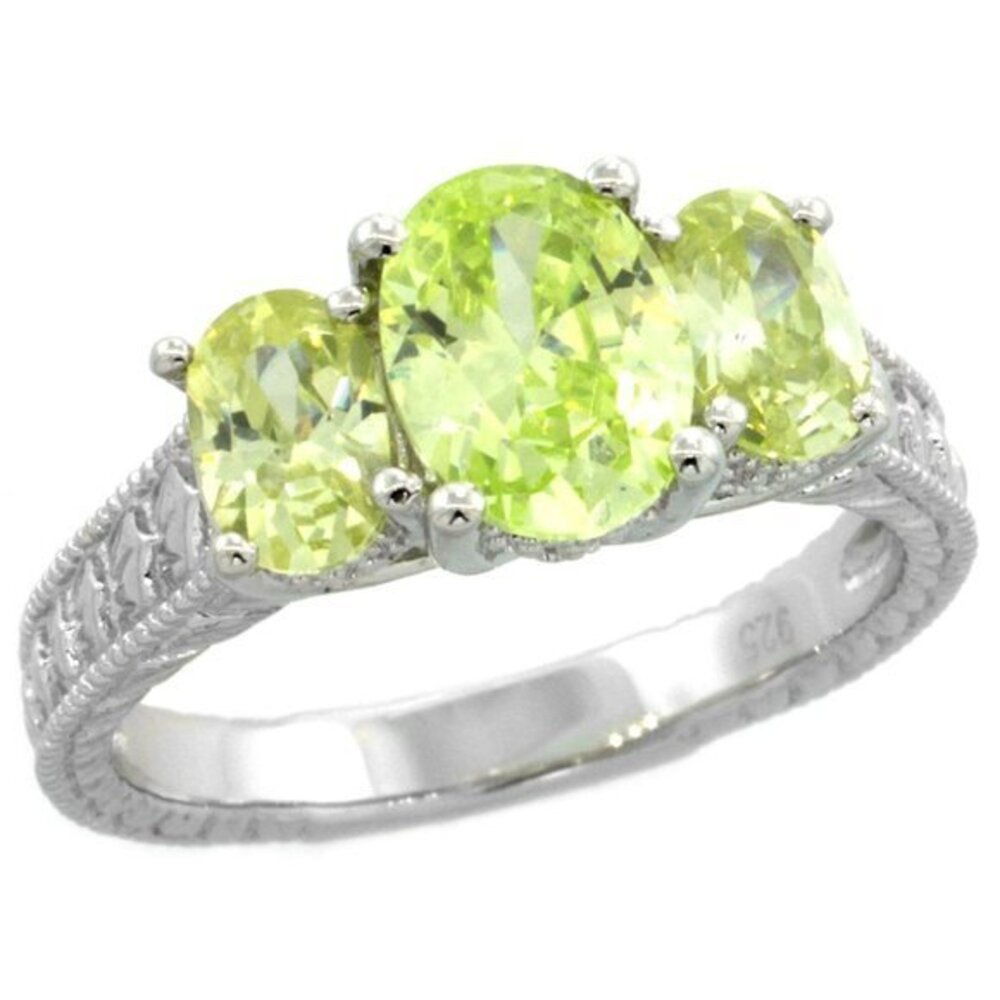Sterling Silver Peridot CZ Engagement Ring 6 7 8 9